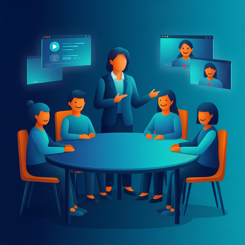 Stylized illustration of students in an online A1 German group class